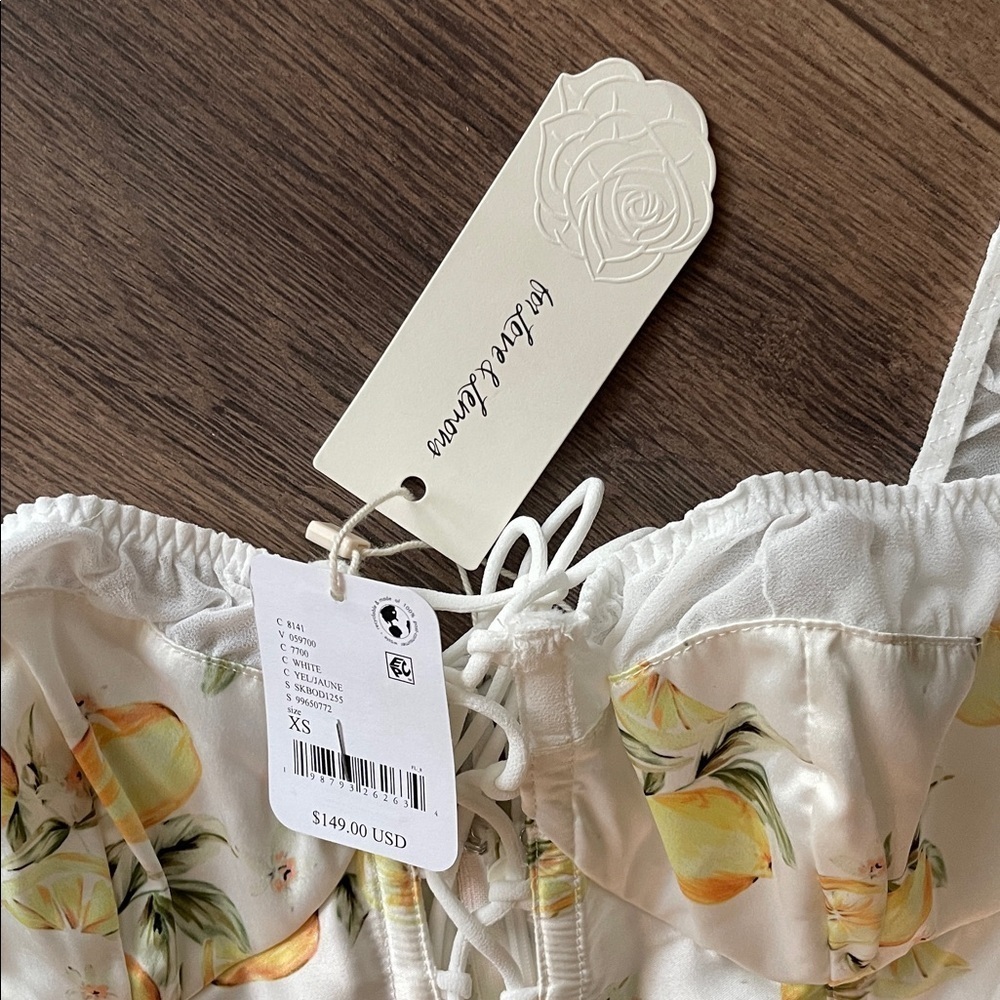 For Love & Lemons White Lemon-Print Lace-Up Bodysuit - Picture 5 of 7
